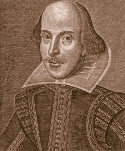 Porträt von William Shakespeare, graviert von Martin Droeshout von School English