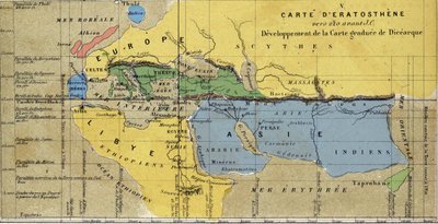 Karte von Eratosthenes, griechischer Astronom und Geograph des 3. Jahrhunderts v. Chr. 220 v. Chr. von School French