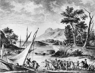 Französische Revolution: Verhaftung der französischen Botschafter Charles Louis Huguet de Semonville und Hugues Bernard Maret in Novate am 25. Juli 1793. Gravur und Zeichnung von Duplessi - Bertaux. Paris, Bibliothek des Instituts für Revolutionsgeschichte von School French