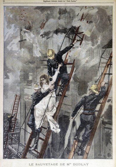 Rettung von Frau Duplay durch die Feuerwehr - in "Le Petit Parisien", n.d. von School French