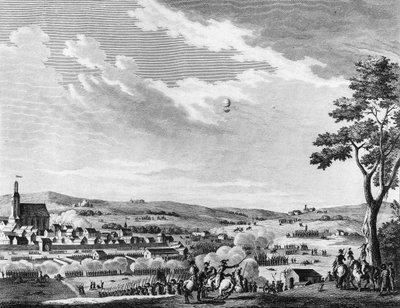 Krieg der Französischen Revolution und Bewegung gegen die Revolution: Sieg der Schlacht von Fleurus, gewonnen von den Franzosen am 8. Messidor Jahr II (26. Juni 1794) gegen das Vereinigte Königreich und Österreich. Paris, Bibliothek des Instituts für Revol von School French