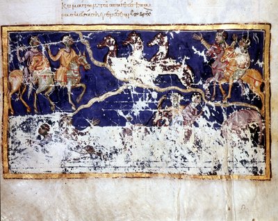 Darstellung der Offenbarung in „Catena in Job“, griechisches Manuskript aus dem frühen 10. Jahrhundert. Bibl. Marciana aus Venedig von School Greek