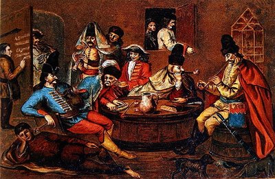 Rebellensoldaten von Prinz Ferenc Rakoczi II. entspannen mit Gefährten von School Hungarian