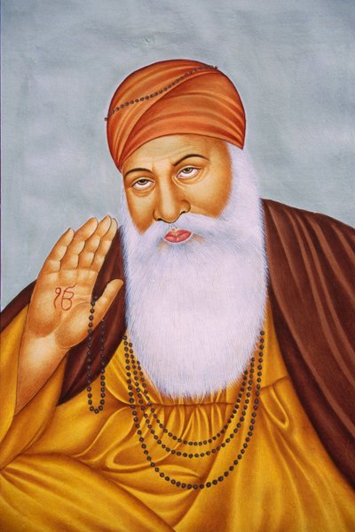 Herr Guru Nanak, Miniaturmalerei auf Papier von School Indian