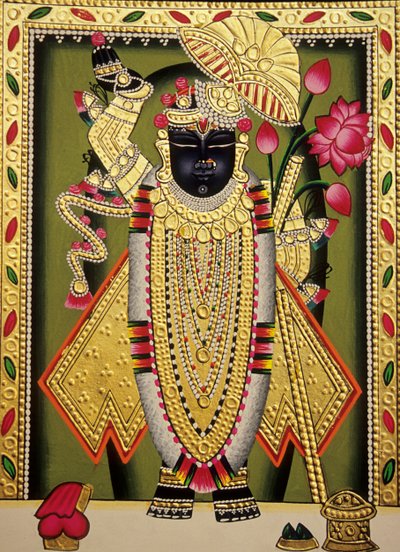 Lord Shrinathan Nathdwaran Miniaturmalerei auf Papier von School Indian