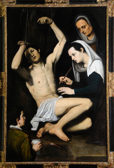 Der heilige Sebastian, gepflegt von den heiligen Frauen, ca. 1590-1650 von School Italian