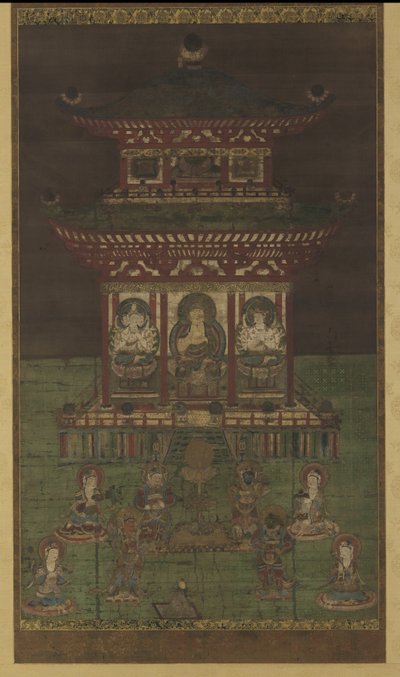 Horokaku Mandara: Der Buddha und begleitende Gottheiten, Heian-Periode von Japanese School