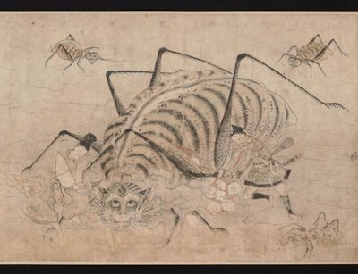 Yorimitsu tötet Tsuchigumo (Dämonen-Spinne) (Detail) von School Japanese