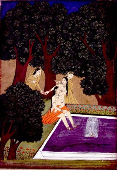 Eine Dame an einem Pool, Johnson Album IX, Nr. 16, ca. 1780 von School Mughal