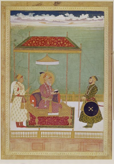 Porträt von Shah Aurangzeb mit einem Mann, möglicherweise Ashraf Khan, frühes 18. Jahrhundert von School Mughal
