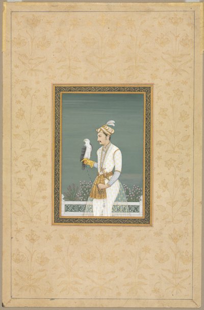 Porträt eines Prinzen mit einem Falken von School Mughal