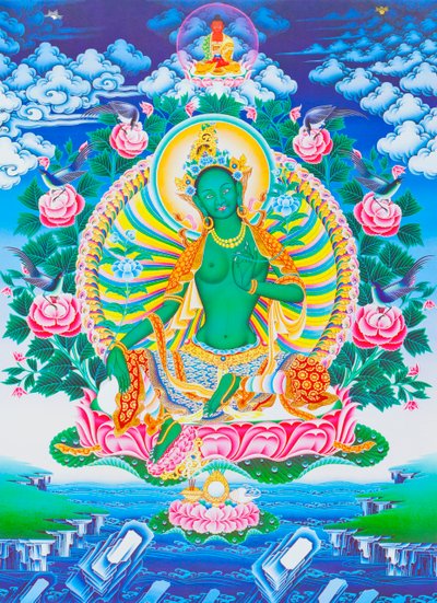 Grüne Tara, die mütterliche Beschützerin vor allen Gefahren im Ozean der Existenz (Darstellung) von School Nepalese