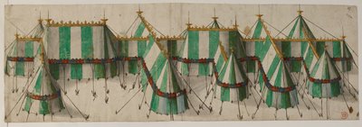 Entwurf für einen königlichen Pavillon in den Tudor-Farben Weiß und Grün, angeblich für Heinrich VIII. beim Feld der Goldenen Tücher von School Netherlandish