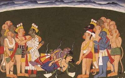 Rama und Lakshmana werden mit Nagapasa angegriffen, aus dem 