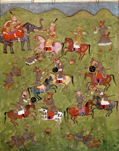 Islamische Kunst: Kampfszene. Persische Miniatur aus einem Manuskript des Epos 