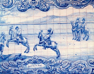 Reiter übt das Spiel Alcancias in Portugal. Azulejos. Botschaft von Italien, Lissabon von School Portuguese