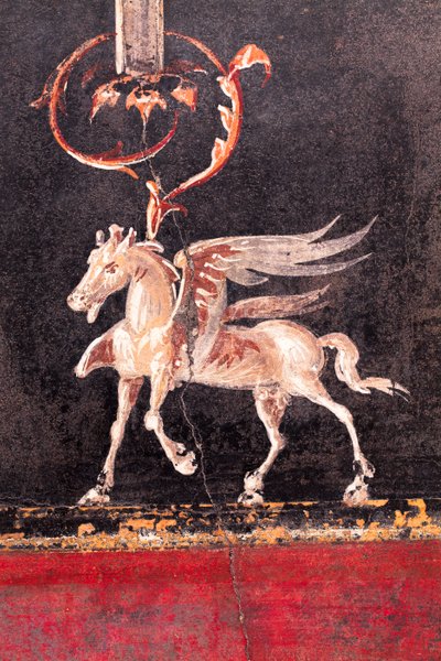 Architektonische Dekoration mit geflügelten Pferden (Pegasi), Herculaneum von School Roman