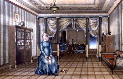 Eine Jungfer in einem neoklassizistischen Wohnzimmer, ca. 1835 von School Russian