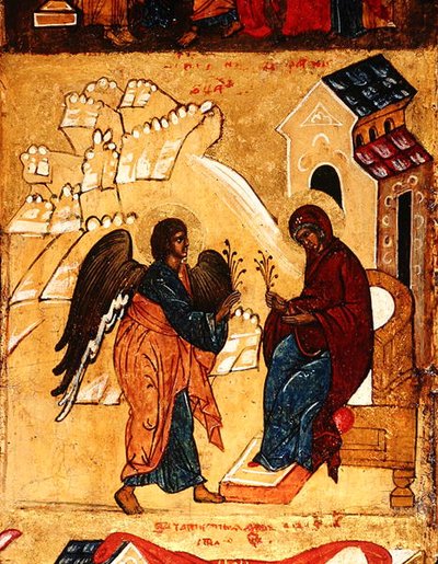 Ikone, die die Verkündigung darstellt (Detail) von School Russian