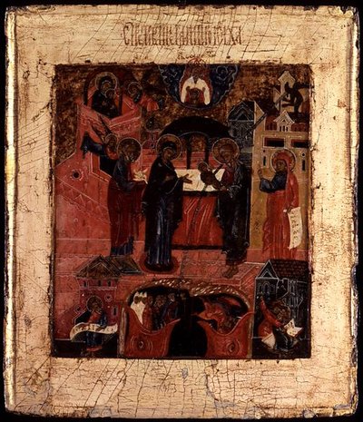 Russische Ikone der Darstellung Christi im Tempel, Ende des 17. Jahrhunderts von School Russian