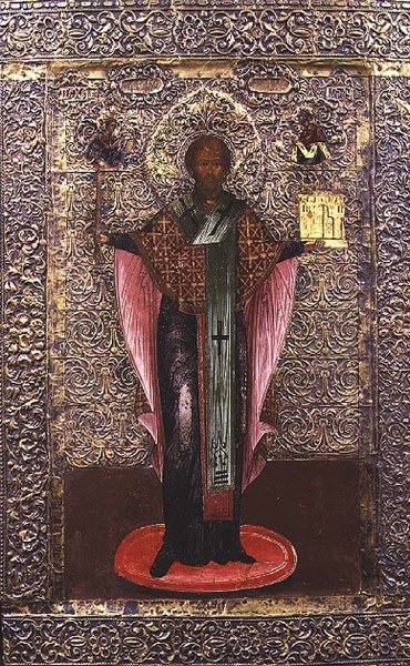 St. Nikolaus von Mozhaisk, Ikone, ca. 1700 von School Russian