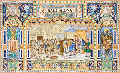 Ankunft von Christoph Kolumbus in Barcelona 1493 am Hof von König Ferdinand II. und Königin Isabella I. von Kastilien von School Spanish