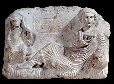 Grabrelief aus Kalkstein von Taime und seiner Frau. Aus Palmyra. 200 n. Chr. Paris, Louvre von School Syrian
