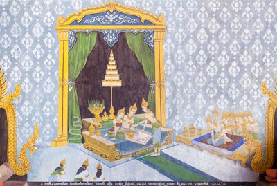 Fresko, das eine Szene aus dem Leben Buddhas darstellt, Wat Phra That Doi Suthep Tempel von School Thai