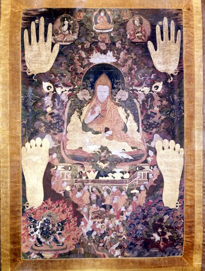 Blo Bzang Rgya ktso, der fünfte Dalai Lama, der berühmteste und bedeutendste in der Geschichte. Tibetische Thangka, Guimet Museum, Paris von School Tibetan