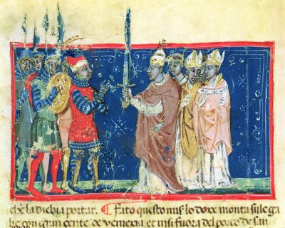 Codex Correr I 383 Papst Alexander III. (1105-81) überreicht das Schwert an Dogen Sebastiano Ziani von School Venetian