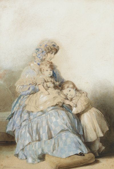 Königin Maria Amalia von Frankreich mit den Kindern von Prinz Louis, Herzog von Nemours, 1845 von School of Franz Xaver Winterhalter
