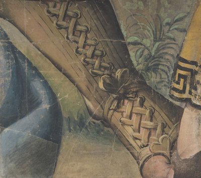 Fragment eines Wandteppich-Kartons: Fuß in einem Buskin, Draperie und eine Pflanze, 1500-1550 von School of Raphael.