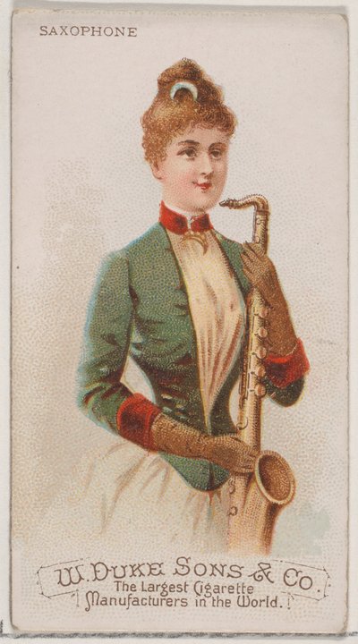 Saxophon, aus der Serie Musikinstrumente N82 für Duke-Zigaretten, 1888 von Schumacher and Ettlinger