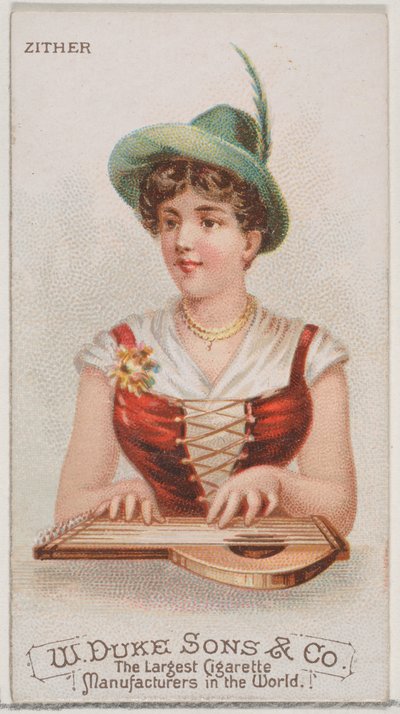 Zither, aus der Serie Musikinstrumente N82 für Duke-Zigaretten, 1888 von Schumacher and Ettlinger