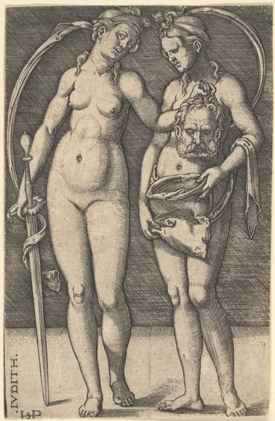 Judith steht rechts und hält den Kopf von Holofernes in ihrer rechten Hand, ca. 1520-30 von Sebald Beham