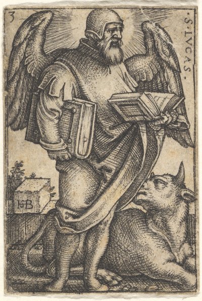 Platte 3: Heiliger Lukas mit nach rechts gedrehtem Kopf, ein Buch in jeder Hand, 1541 von Sebald Beham