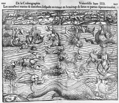 See- und Landmonster, Illustration aus Cosmographia Universalis, von Sebastian Münster (1489-1552) von Sebastian Munster