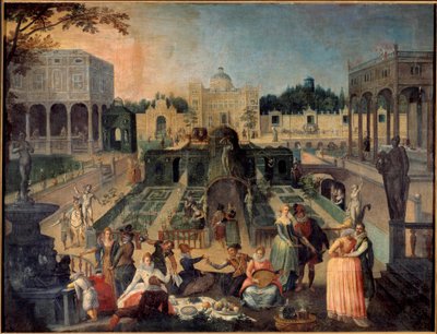 Ein Fest im Park des Herzogs von Mantua Picknick, Musik, galante Szenen in den Gärten des Palastes des Herzogs von Gonzaga. Gemälde von Sebastien Vrancx (1573-1647) 17. Jahrhundert Rouen, Museum der Schönen Künste von Sebastian Vrancx