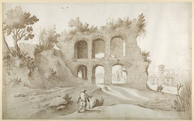 Basilika von Konstantin. Eingangswand in einer fantastischen Umgebung (Feder & Tinte mit Waschung auf Papier) von Sebastian Vrancx