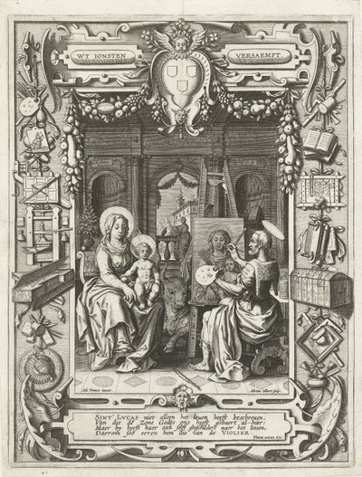 Wappen der Gilde des Heiligen Lukas mit dem Heiligen Lukas, der Madonna und Kind malt, 1620-21 von Sebastian Vrancx