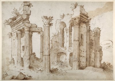 Säulenruinen des Tempels der Minerva, Forum von Nerva, Rom von Sebastian Vrancx