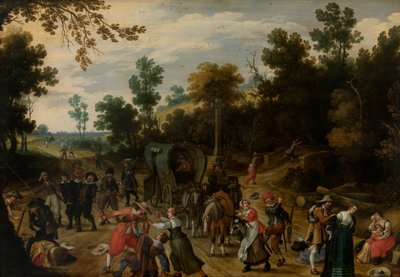 Landschaft mit von Räubern angegriffenen Reisenden von Sebastian Vrancx