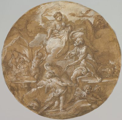 Venus an der Schmiede des Vulkan (recto), Skizzen mit zwei Putti (verso) von Sebastiano Conca