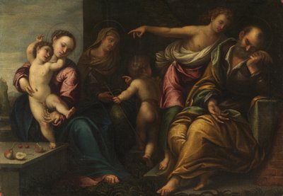 Maria mit Kind, dem kleinen Johannes, der heiligen Elisabeth und der Verkündigung an Joseph von Sebastiano Florigerio