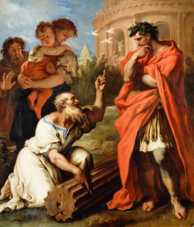 Tarquinius der Ältere konsultiert Attius Navius, ca. 1690 von Sebastiano Ricci
