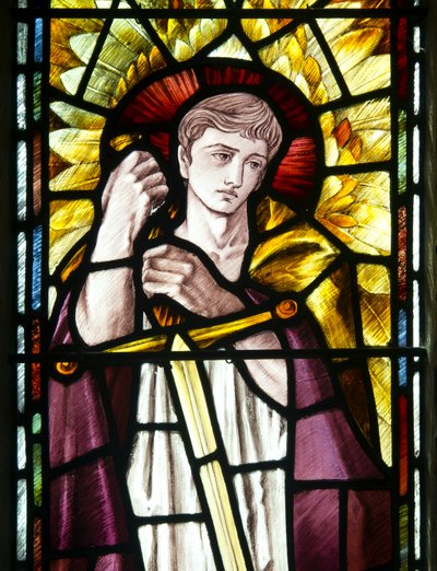 Mortehoe, St Mary, Heaton Butler & Bayne, Selwyn Image, Erzengel St. Michael (Detail) von Selwyn Image Selwyn Image