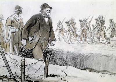 Erster Weltkrieg: Porträt von Clemenceau (1841-1929) in einer Kaserne an der Front. Zeichnung von Georges Goursat, genannt Sem (1863-1934) von Sem