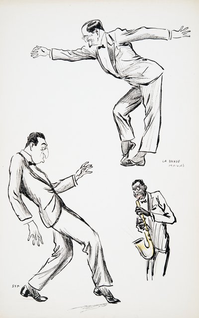 Zwei Herren in schwarzer Krawatte führen La Danse Havas zu einem Saxophon auf, aus White Bottoms, veröffentlicht 1927 von Sem