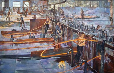 Die heiße Walzwerkstatt der "Roten Nagelschmiede" Fabrik in Leningrad von Semyon Andreevich Pavlov