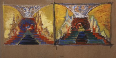Bühnenbild für die Oper Der goldene Hahn von N. Rimski-Korsakow von Sergei Vasilievich Malyutin